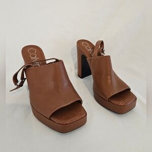 Calvin Klein Women's Tan Leather Mules